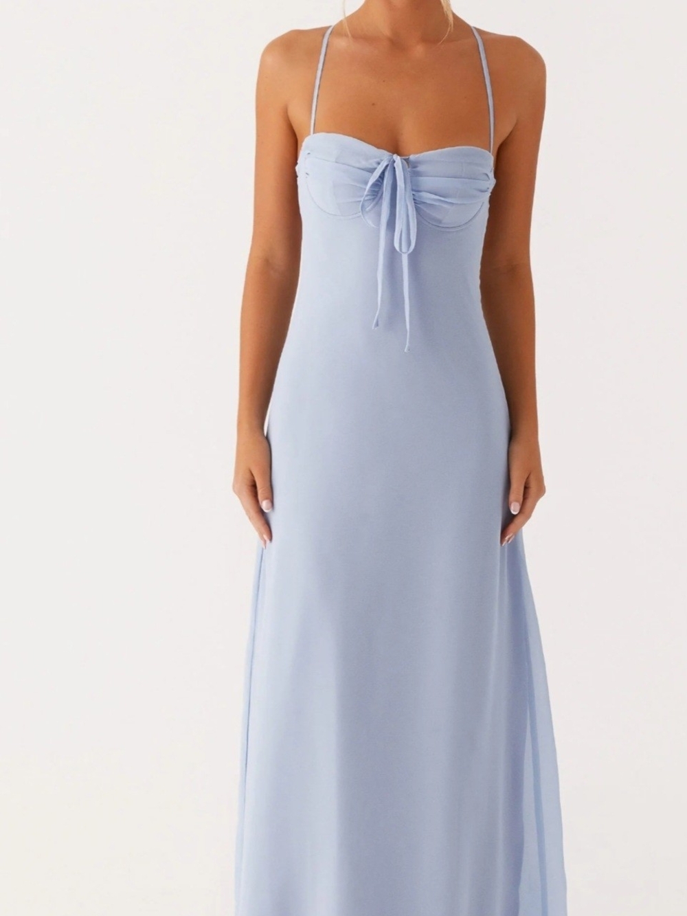 Peppermayo Light Blue Spaghetti Strap Maxi with Front Tie